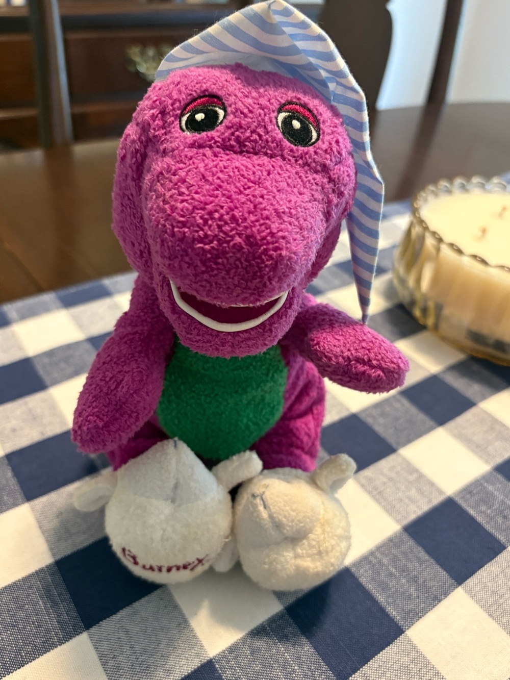 Barney, Barney and Friends Plush, Bedtime, slippers, Lyons vintage Barney